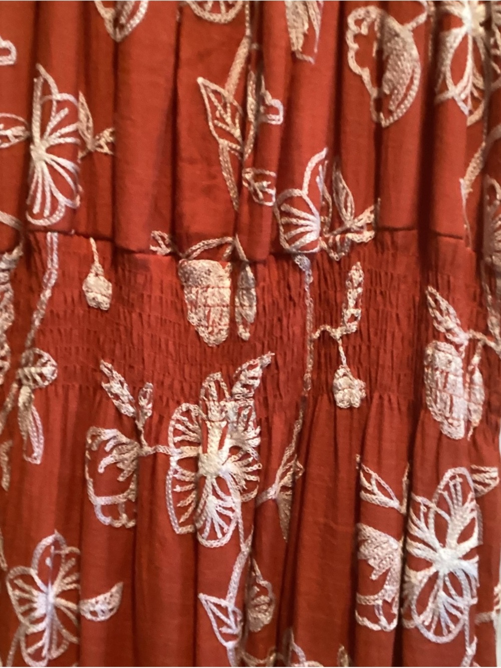 Rust Floral Maxi Dress with Gathered Neckline - Picture 6 of 13